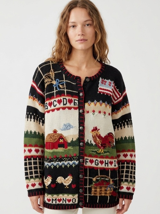 Vintage Sweaters - Vintage Farmhouse Knit Cardigan Sweater